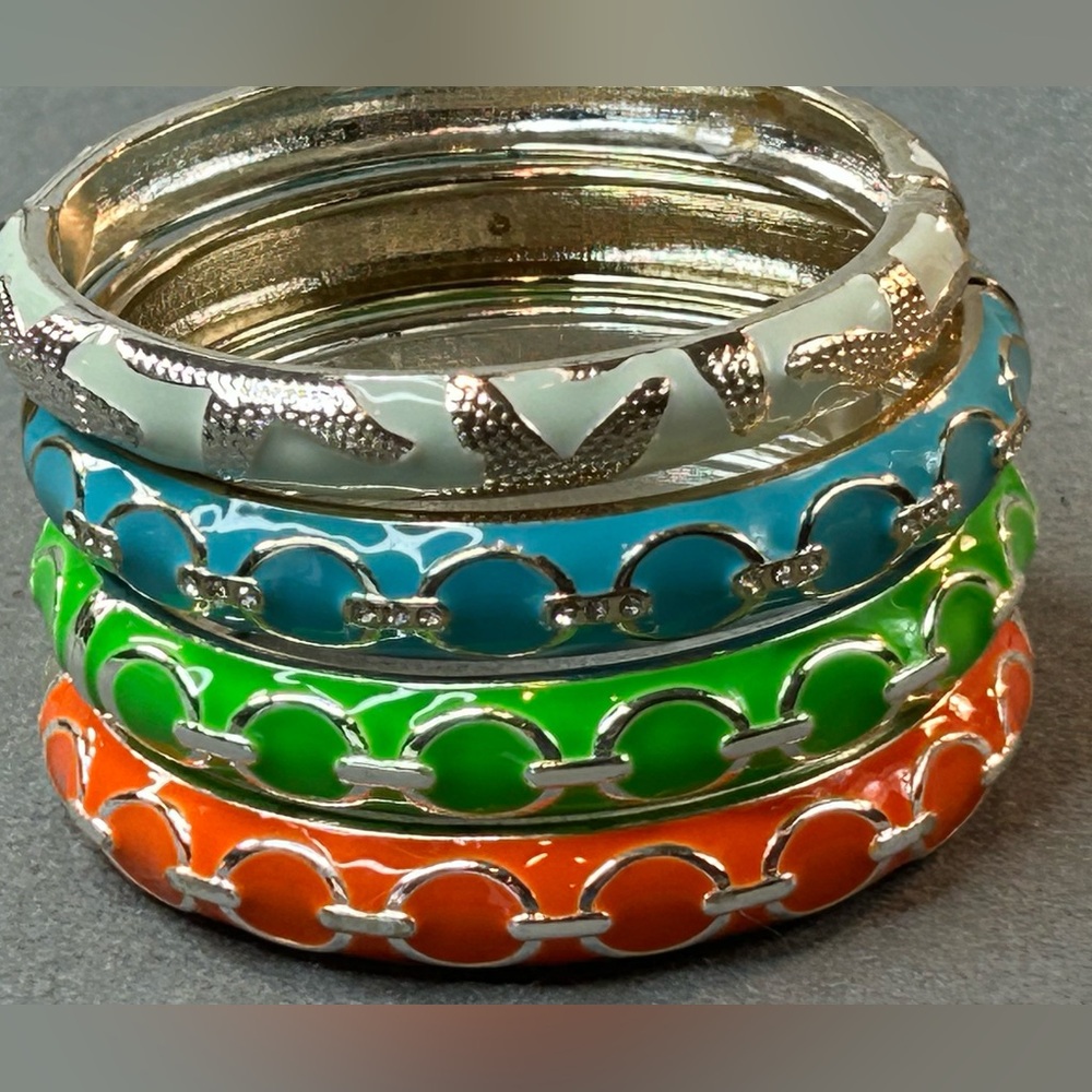 Sequin Enamel Bracelets Chain link pattern and starfish pattern Bangle stackable - Picture 7 of 8